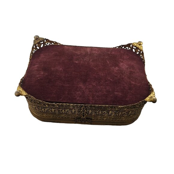 Vintage Czech Faceted Glass And Filigree Footed Casket (A6371) - Picture 6 of 8